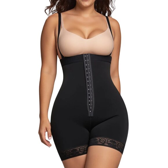 Women's Tummy Control Faja Lace Trim Butt Lifter Postoperative Full Body Shaper - Picture 4 of 9